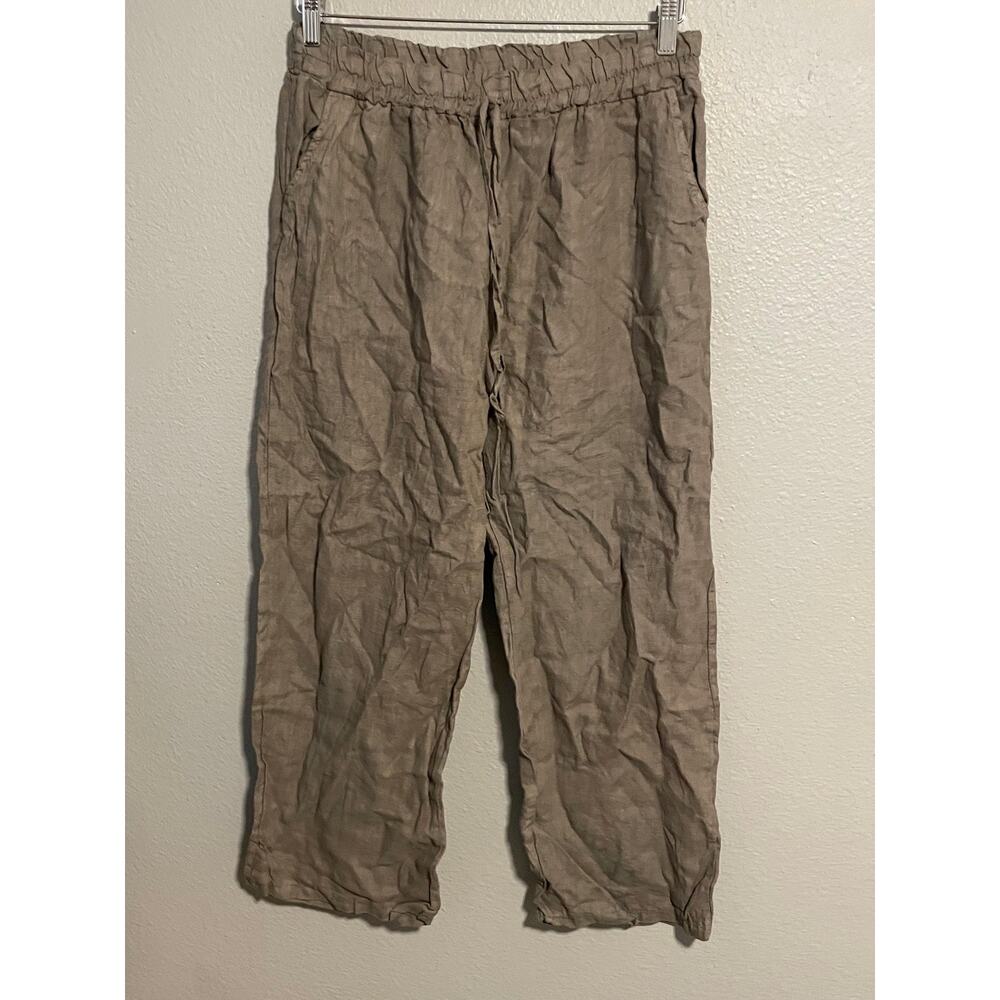 Tera Bora Pants Womens Small Gray Linen Pull On Drawstring Wide Leg Lagenlook